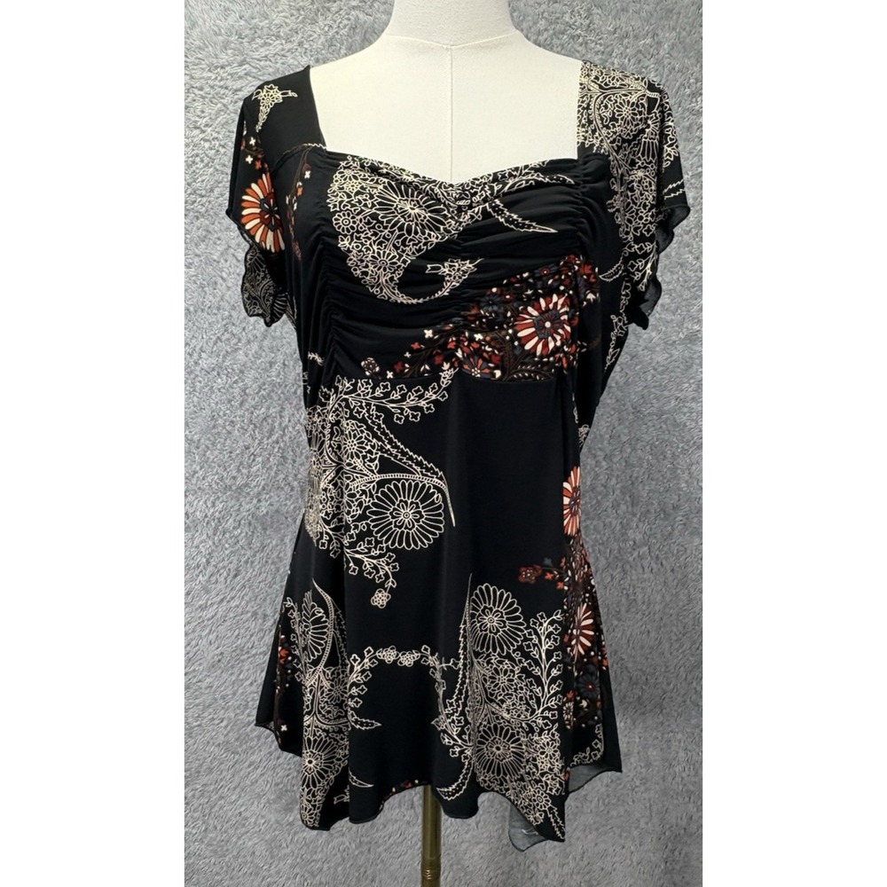Fave Womens XL Black Asymmetrical Hem Top Y2K Whimsigoth Fairy Grunge Vintage